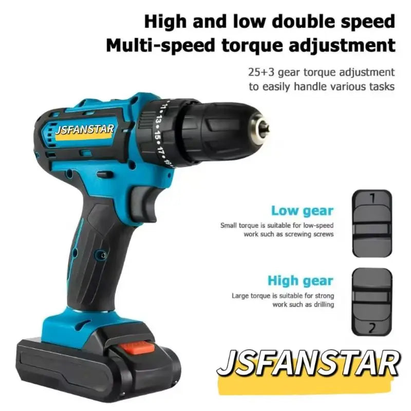 New Brush Motor Cordless Drills Set Combined Electric Screwdriver With 2 Batteries