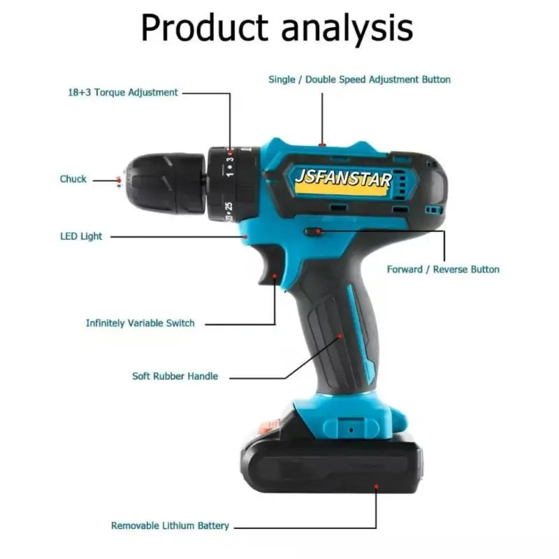 New Brush Motor Cordless Drills Set Combined Electric Screwdriver With 2 Batteries