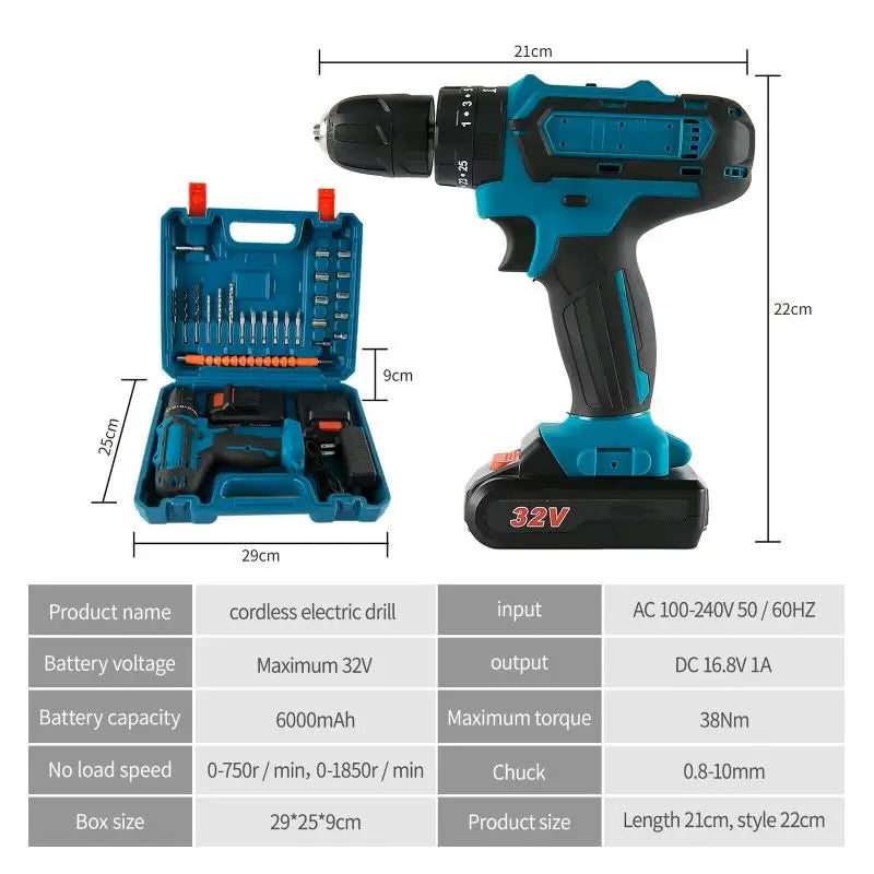 New Brush Motor Cordless Drills Set Combined Electric Screwdriver With 2 Batteries