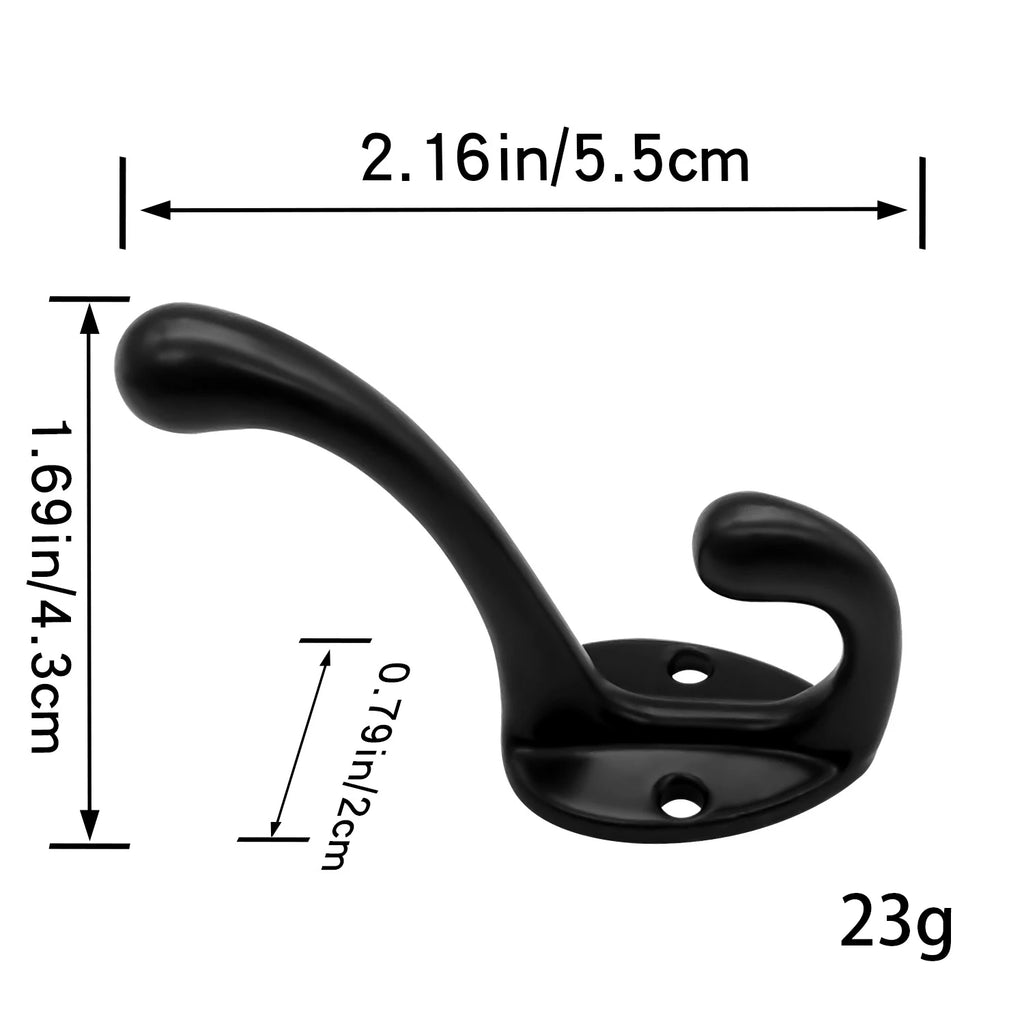 10 pcs  Wall  Black Clothes hook Wall Mounted Dual Coat hook Rack for Bathroom Kitchen Bedroom Hallway Wall Hooks  with Screrws