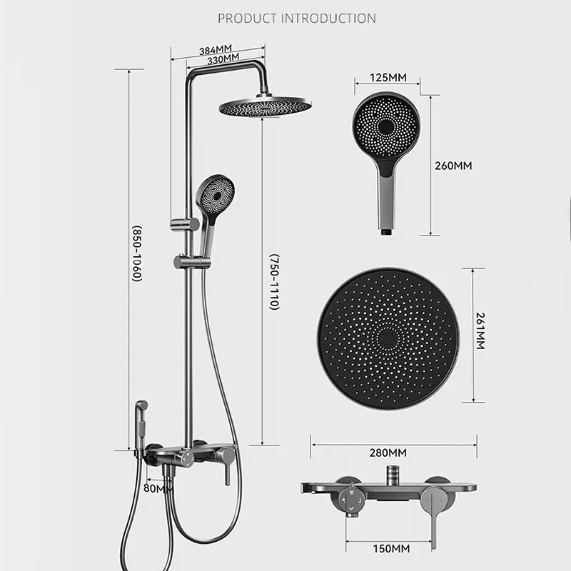 New Modern Bathroom Gun Gray Aluminum Minimalist Household Shower Set MultiFunction Hot and Cold Water Shower System Set