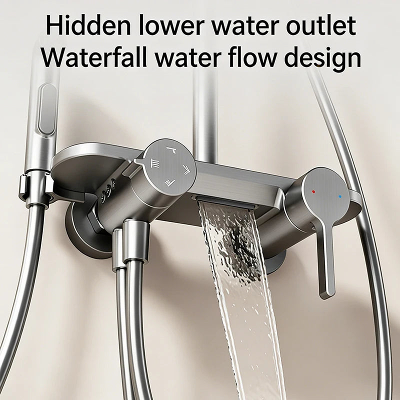 New Modern Bathroom Gun Gray Aluminum Minimalist Household Shower Set MultiFunction Hot and Cold Water Shower System Set